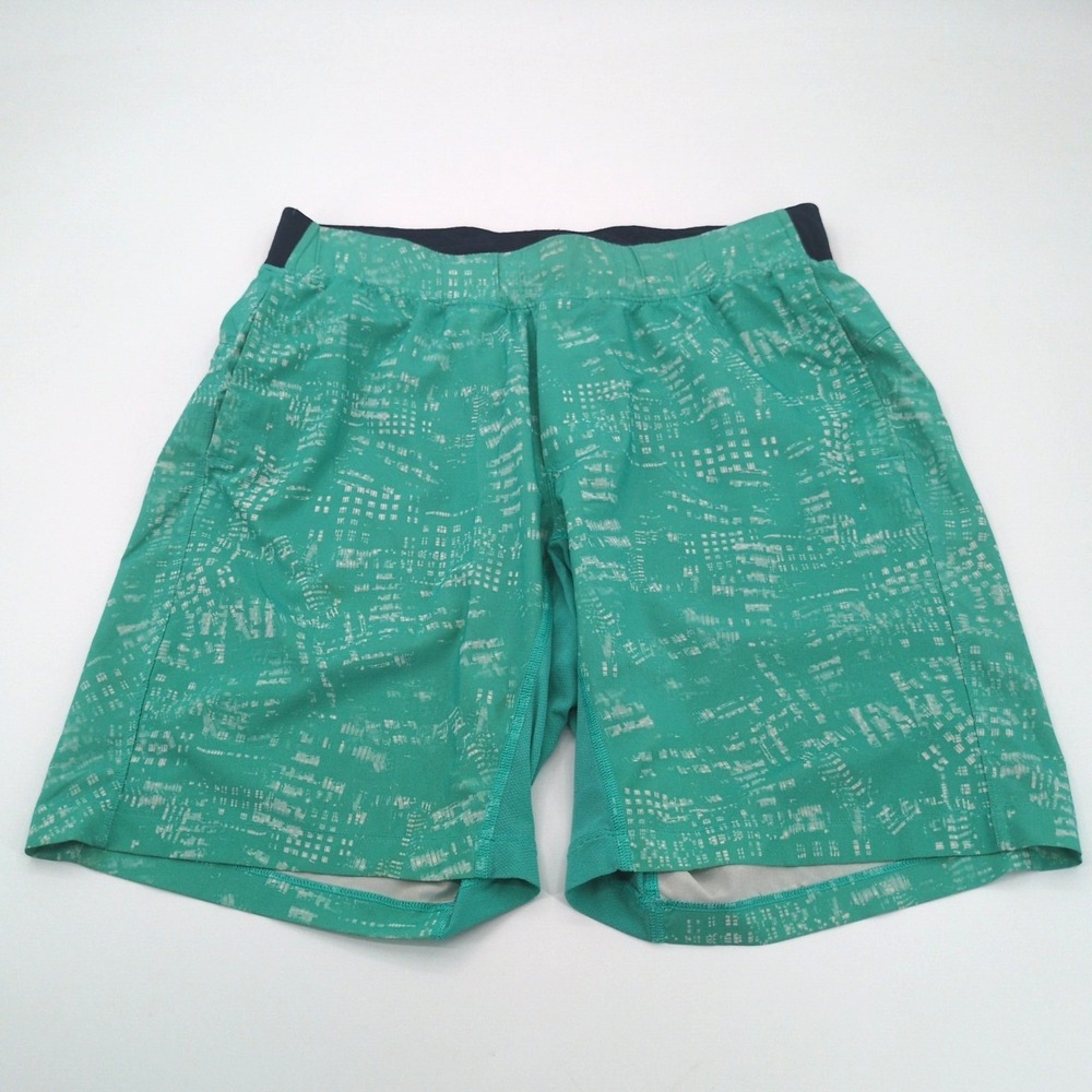lululemon T.H.E. Short 9" Linerless Men Large Green City Grid Geometric Print